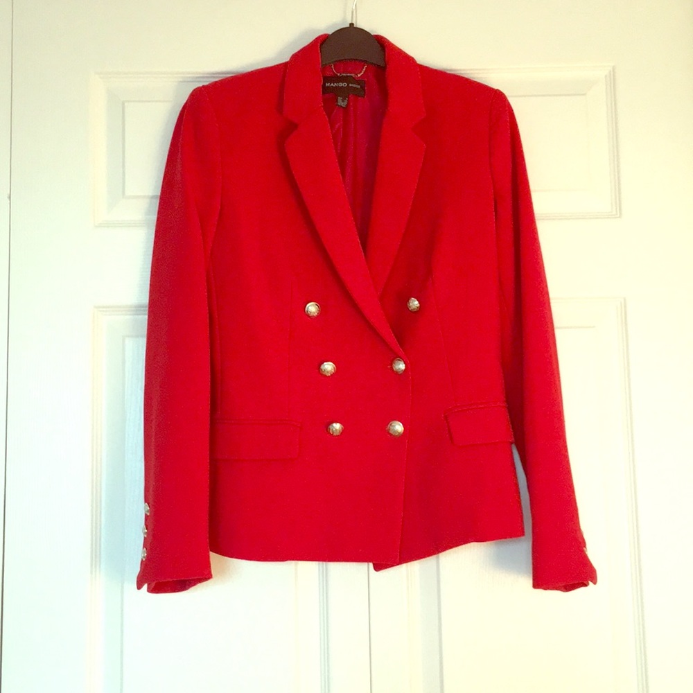 Mango Red double breasted, military style blazer